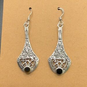 STERLING SILVER 925 FILIGREE BLACK ONYX DANGLE BOHO EARRINGS